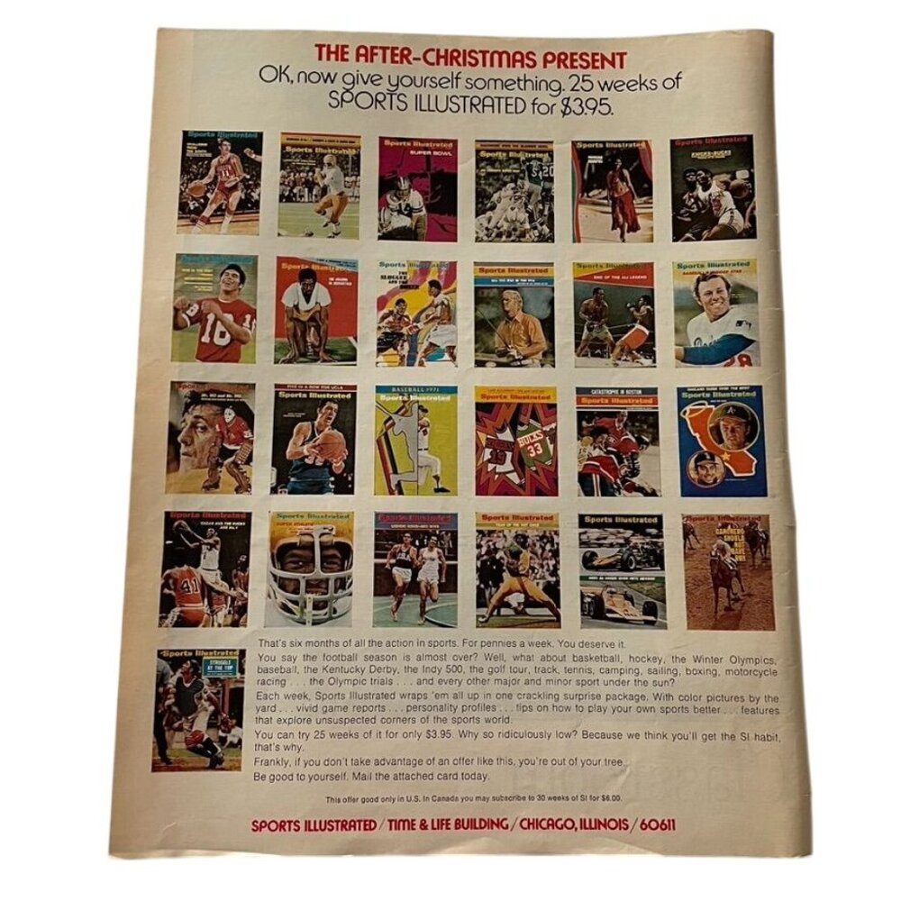 1971 Sports Illustrated Magazine Print Ad Full Page After Christmas u Original V